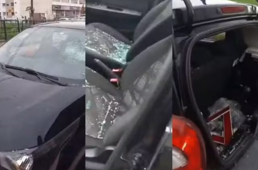  Condutor de moto quebra vidros de carro de mulher com capacete após discussão de trânsito em Santa Catarina