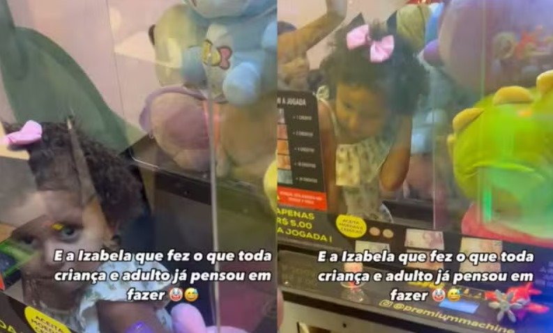  Criança de 3 anos fica presa em máquina de ursos de pelúcias, escolhe brinquedo e mobiliza resgate em SC