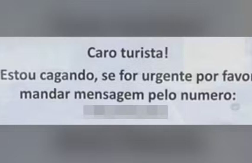  Aviso deixado em porta diz que serviço ao turista está fechado porque atendente está ‘cagando’ em Santa Catarina